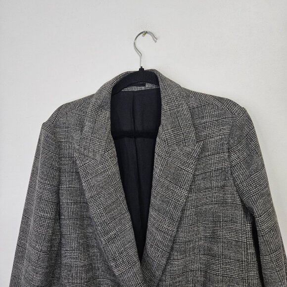 All Saints Helei Oversize Double Breasted Plaid Blazer Jacket Sz 10 Grey L - Picture 4 of 13